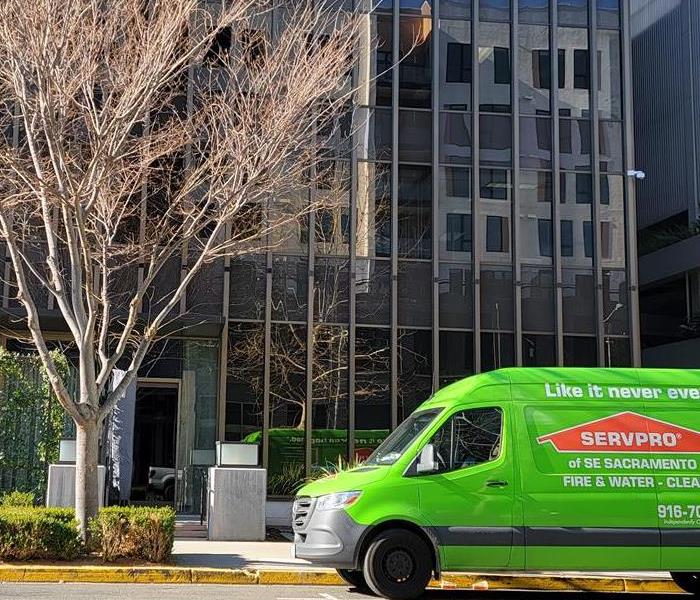 SERVPRO® van parked in front of commercial building